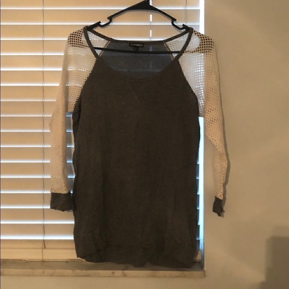 Express long sleeve shirt gray & white size m